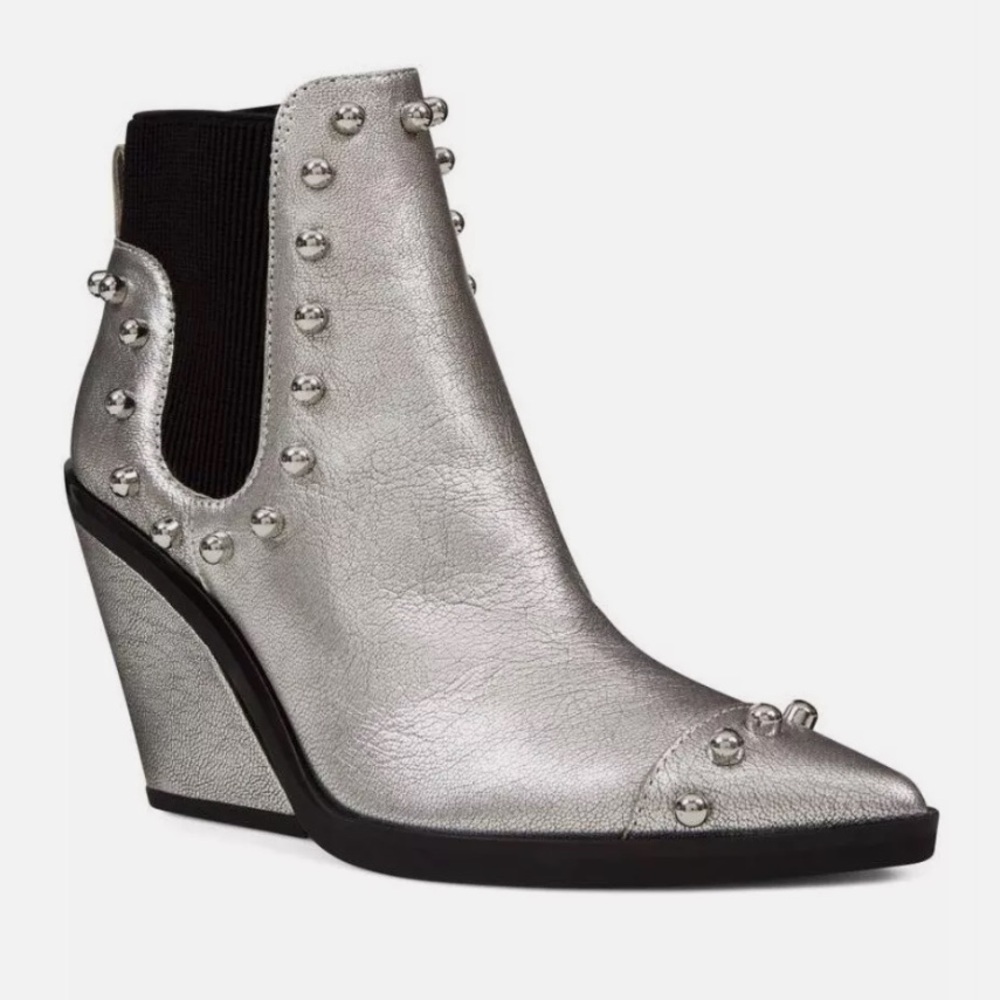 Silver Studded Leather Ankle Boot